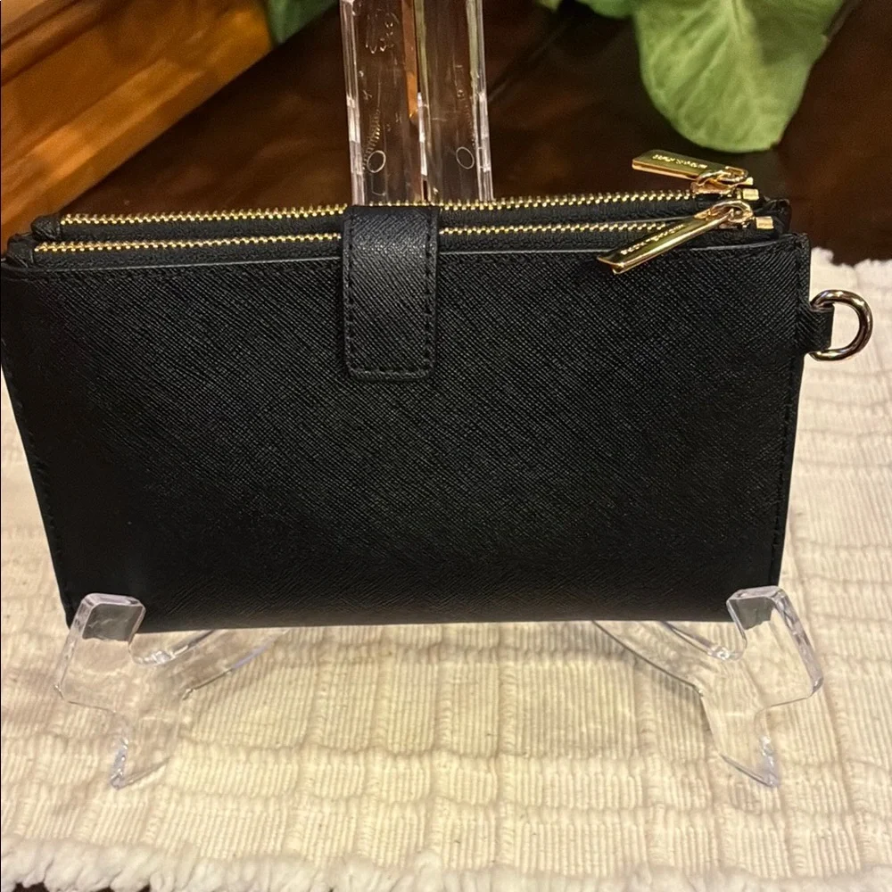 Michael Kors Saffiano Leather Black and Gold Double Zip Wallet/Clutch (ABBA) - Picture 6 of 15